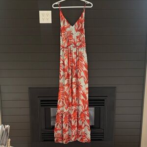 H&M Orange and White Leaf Print Maxi Dress